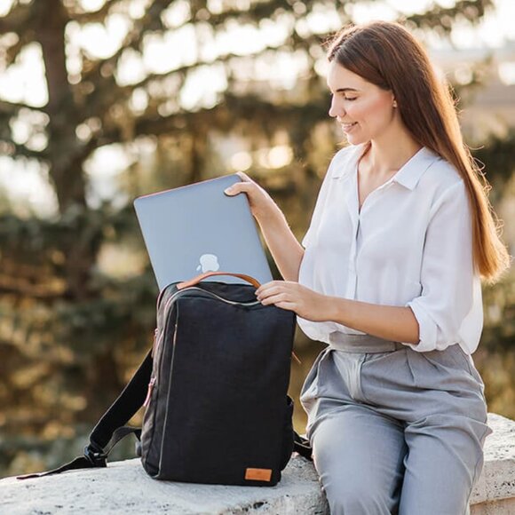 Nordace Siena Smart Backpack – Black with Tan Trim - Picture 1 of 16